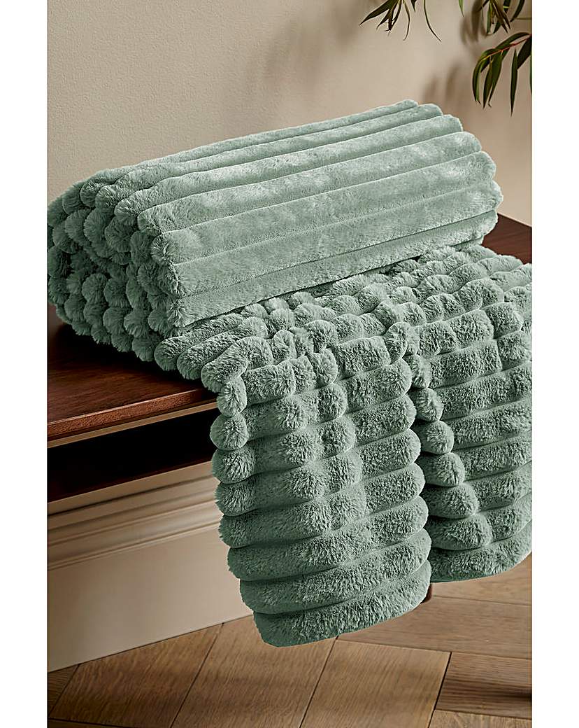 Cosy Ribbed Throw - Sage Green