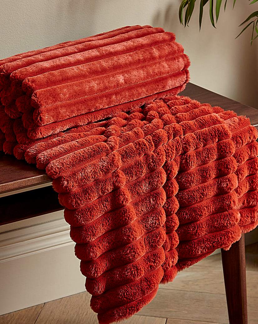 Cosy Ribbed Throw - Burnt Orange