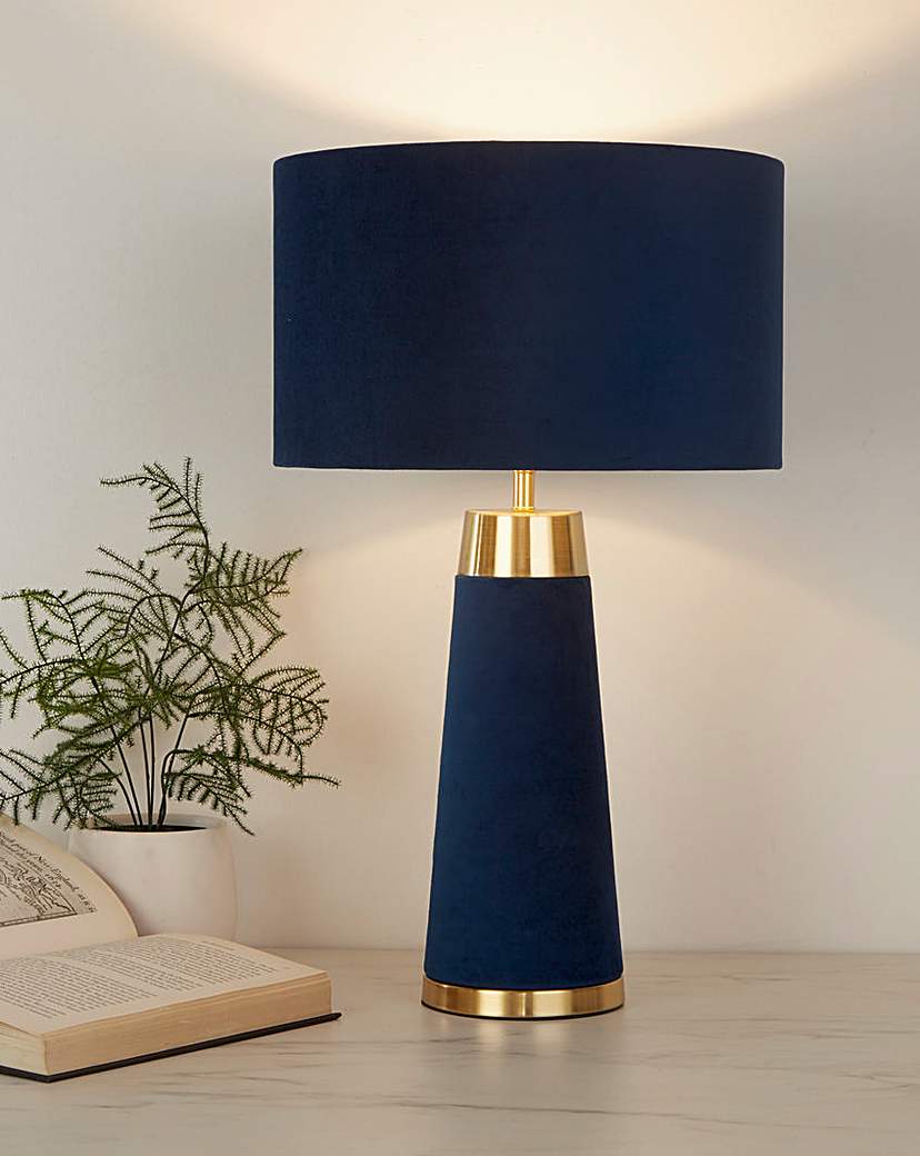 Velvet & Satin Brass Table Lamp Navy Blue - Searchlight