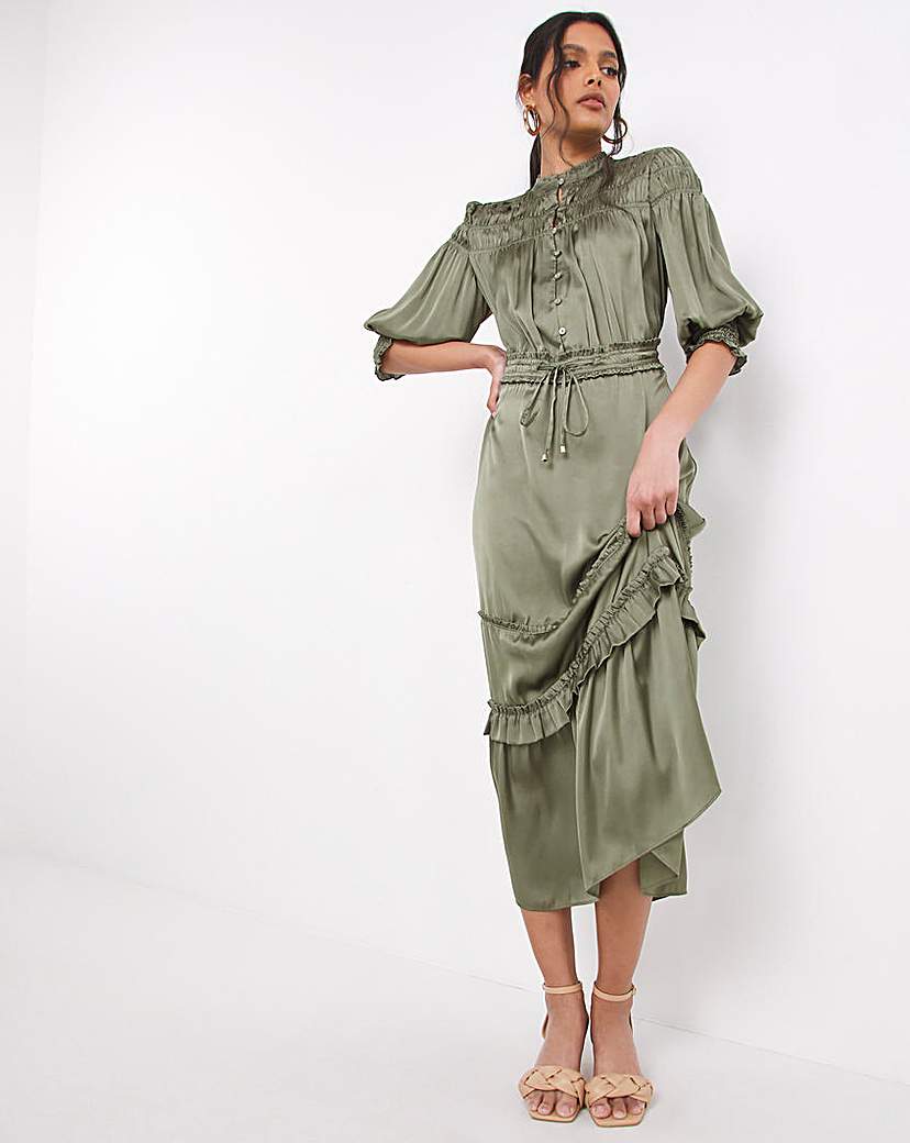 Satin Tie Waist Midi Dress