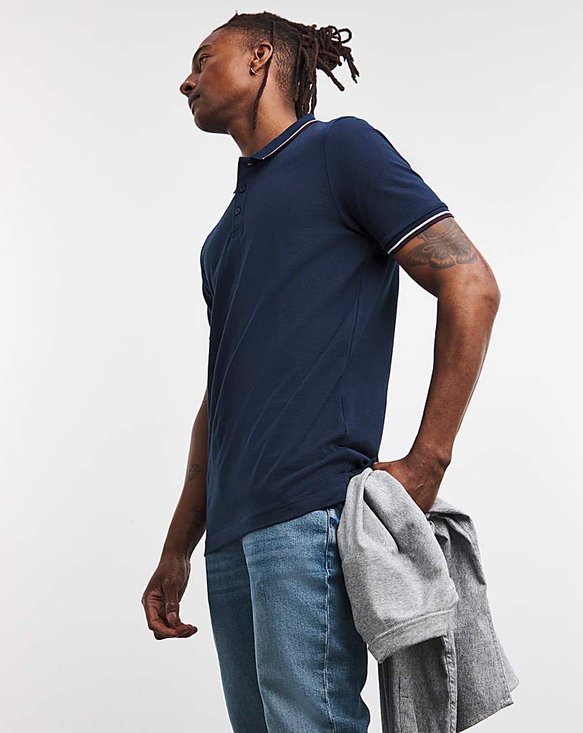 Pure Cotton Pique Tipped Polo Long