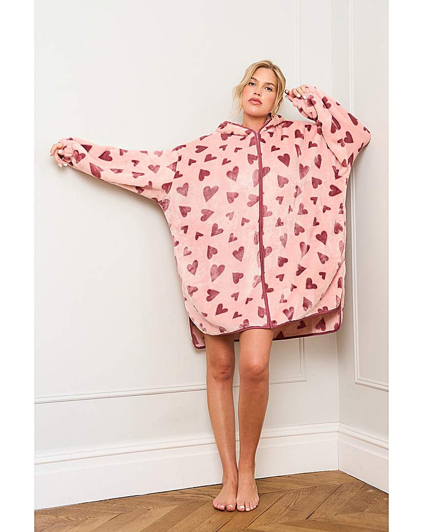 New In - Heart Print Oversized Zip Hoody