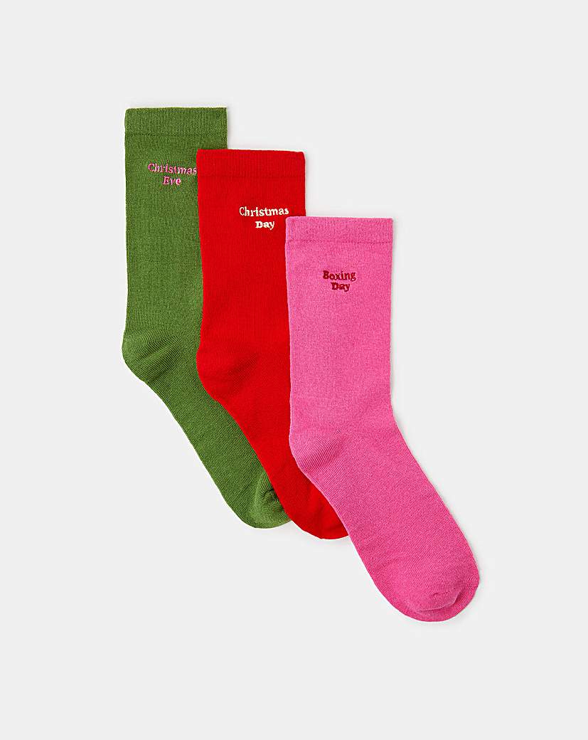 New In - Accessorize 3pk Christmas Slogan Socks