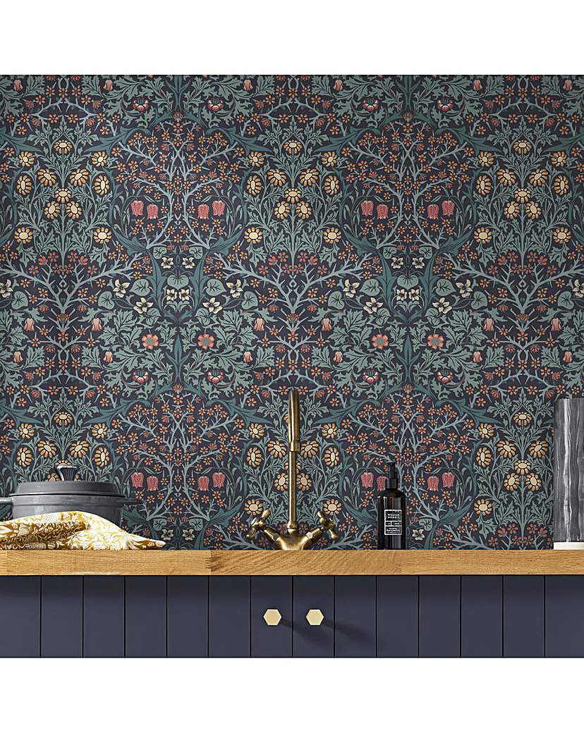 New In - William Morris Navy Floral Wallpaper