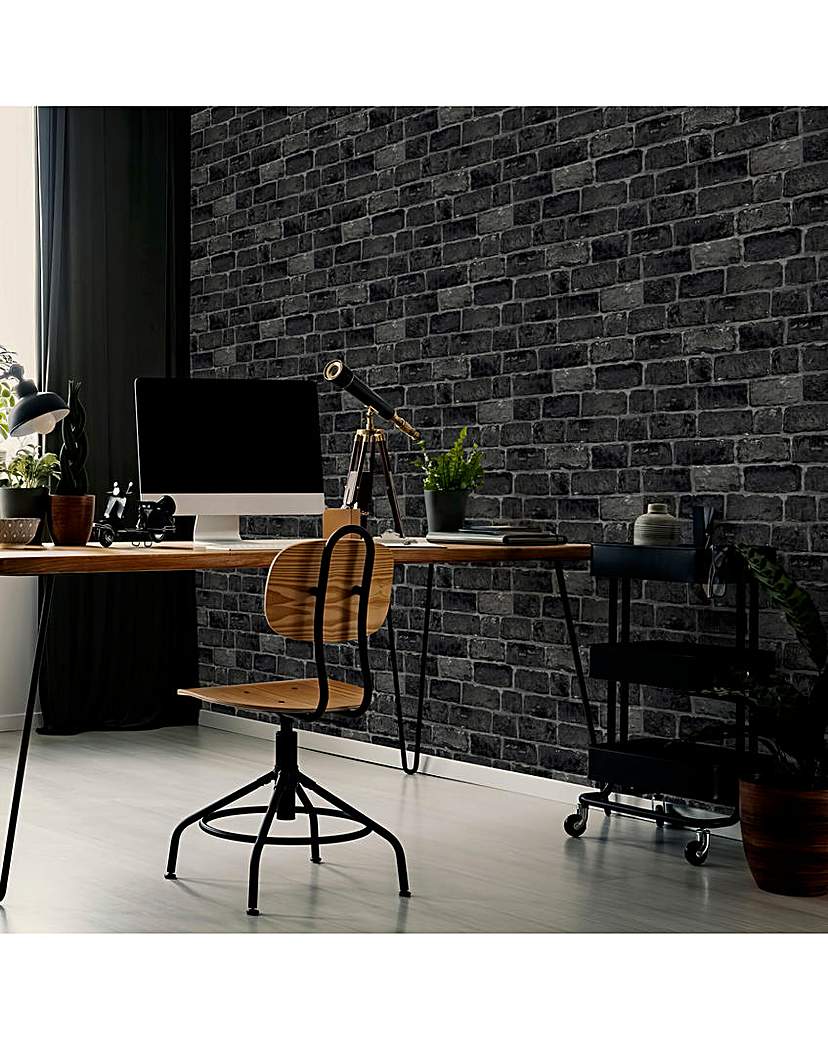 New In - Fresco House Brick Charcoal Wallpaper