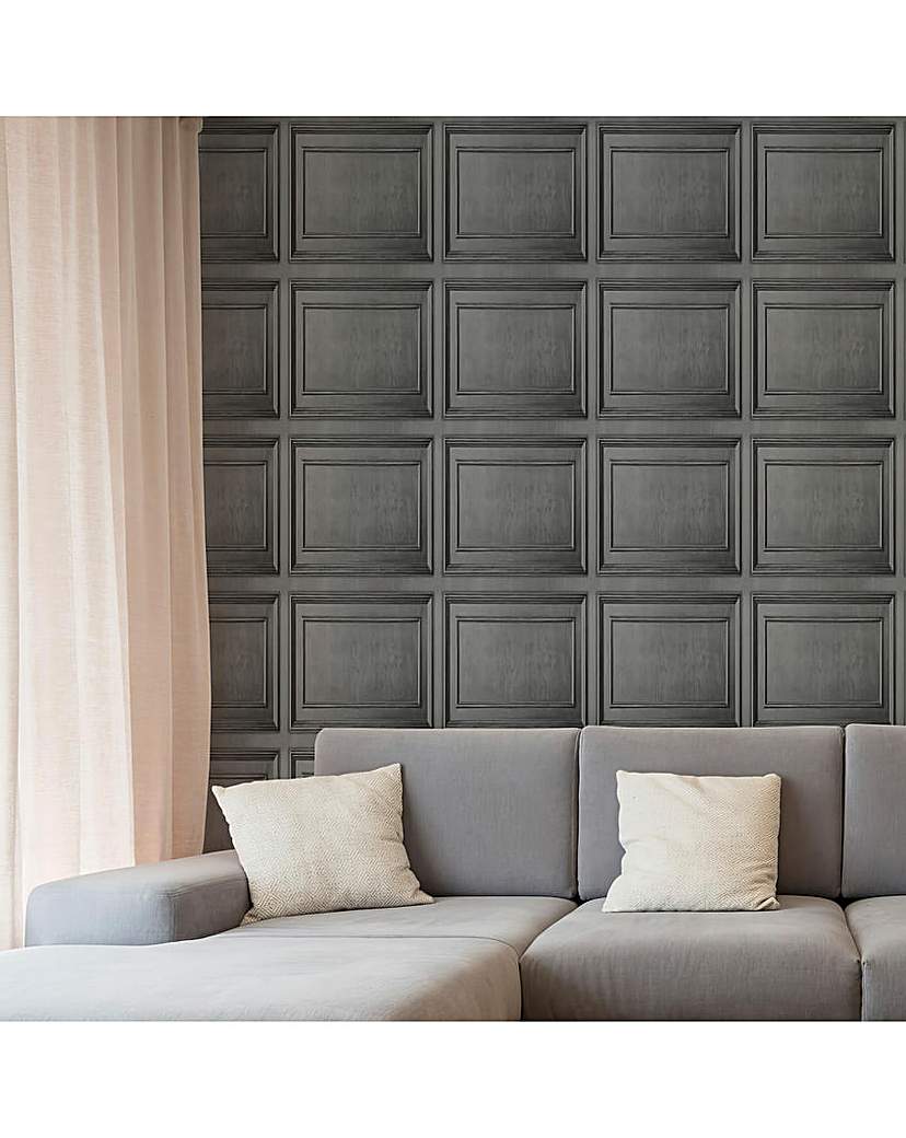 New In - Fresco Wood Panel Dark Grey Wallpaper