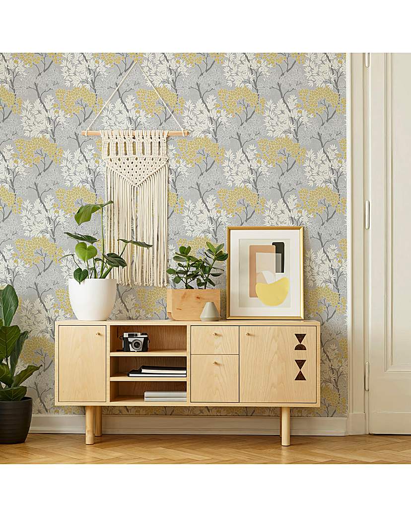 New In - Fresco Lykke Tree Ochre Floral Wallpaper