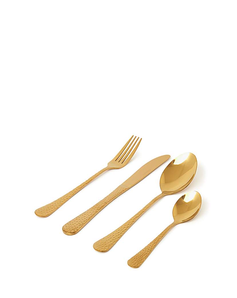 New In - Sabichi 16 Pc Gold Hammered Cutlery