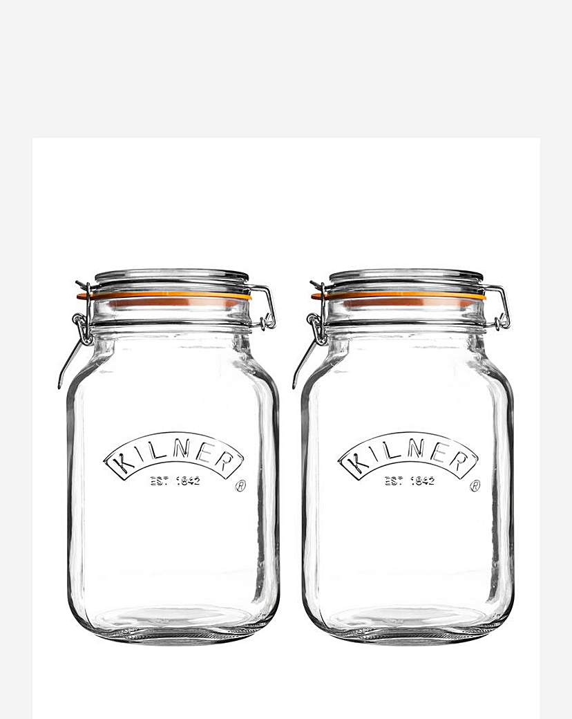 Kilner Set of 2 Clip Square Jars 1.5l