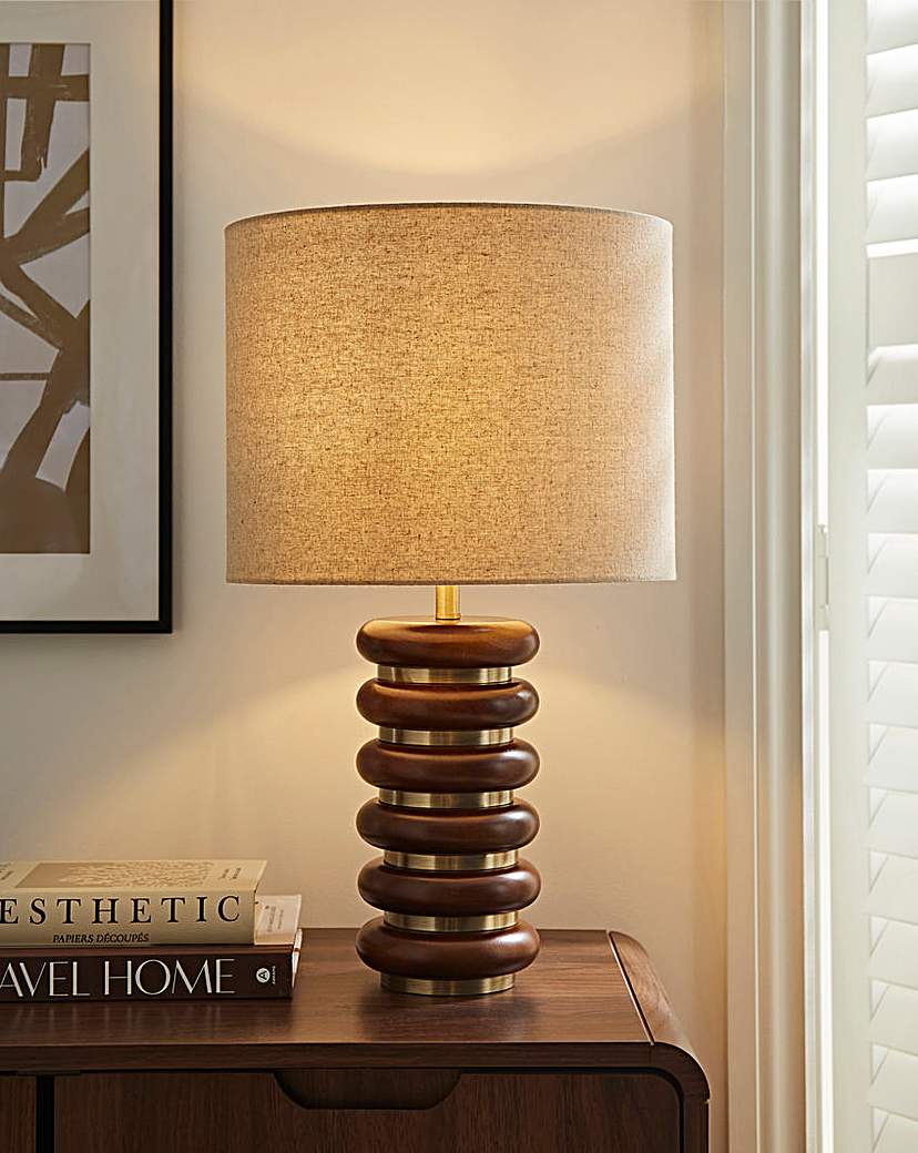 Wood & Brass Ribbed Table Lamp