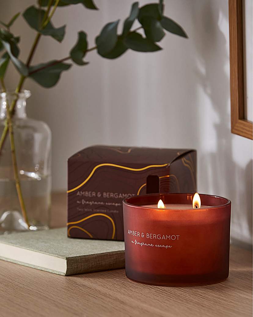 New In - Amber & Bergamot Two Wick Glass Candle