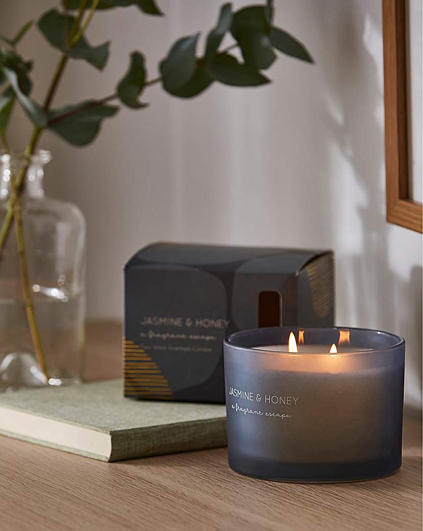 New In - Jasmine & Honey Two Wick Glass Candle