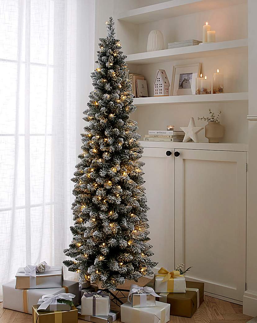 New In - Pre-Lit Aspen Slim Flocked Tree