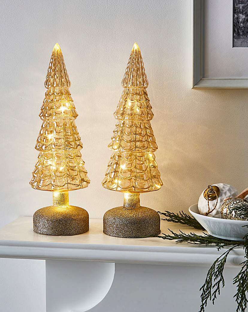 New In - Gisela Graham 2 Gold Light Up Trees