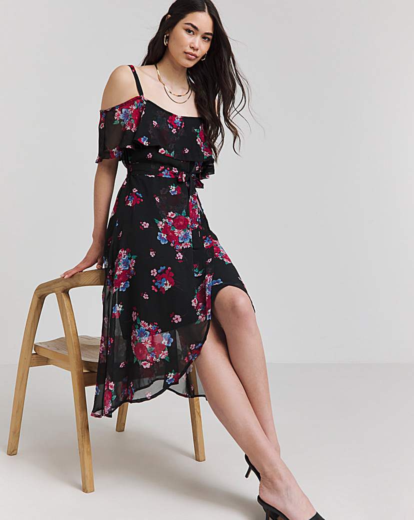 Floral Printed Bardot Midi Dress