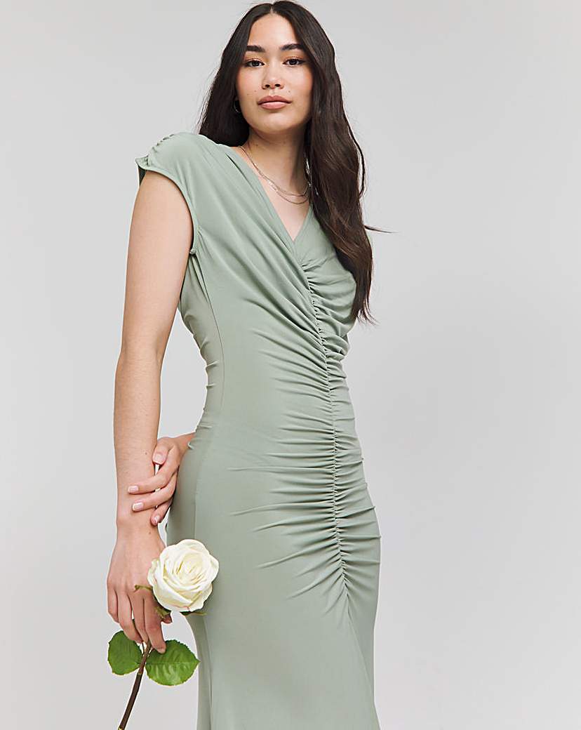 Sage Ruched Bridesmaid Dress