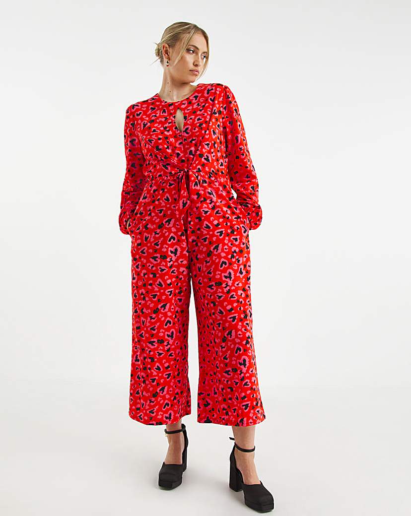 animal printed tie front jumpsuit