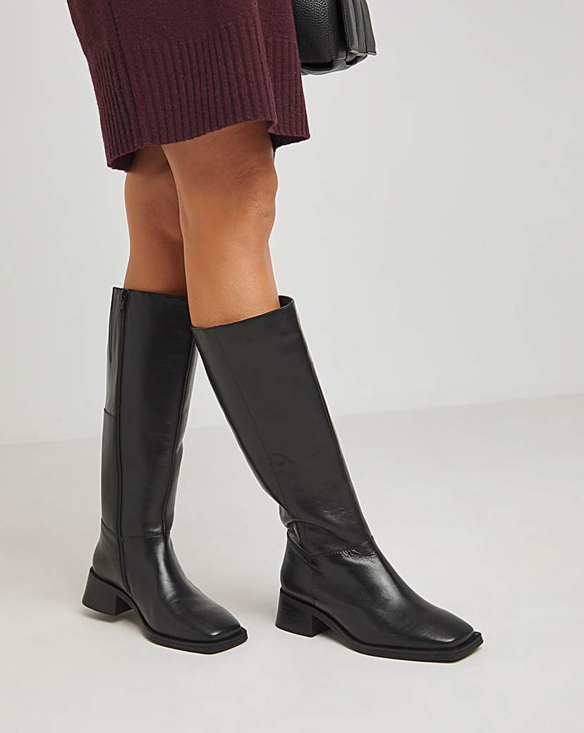 Heeled Leather Knee High Boots Wide Fit