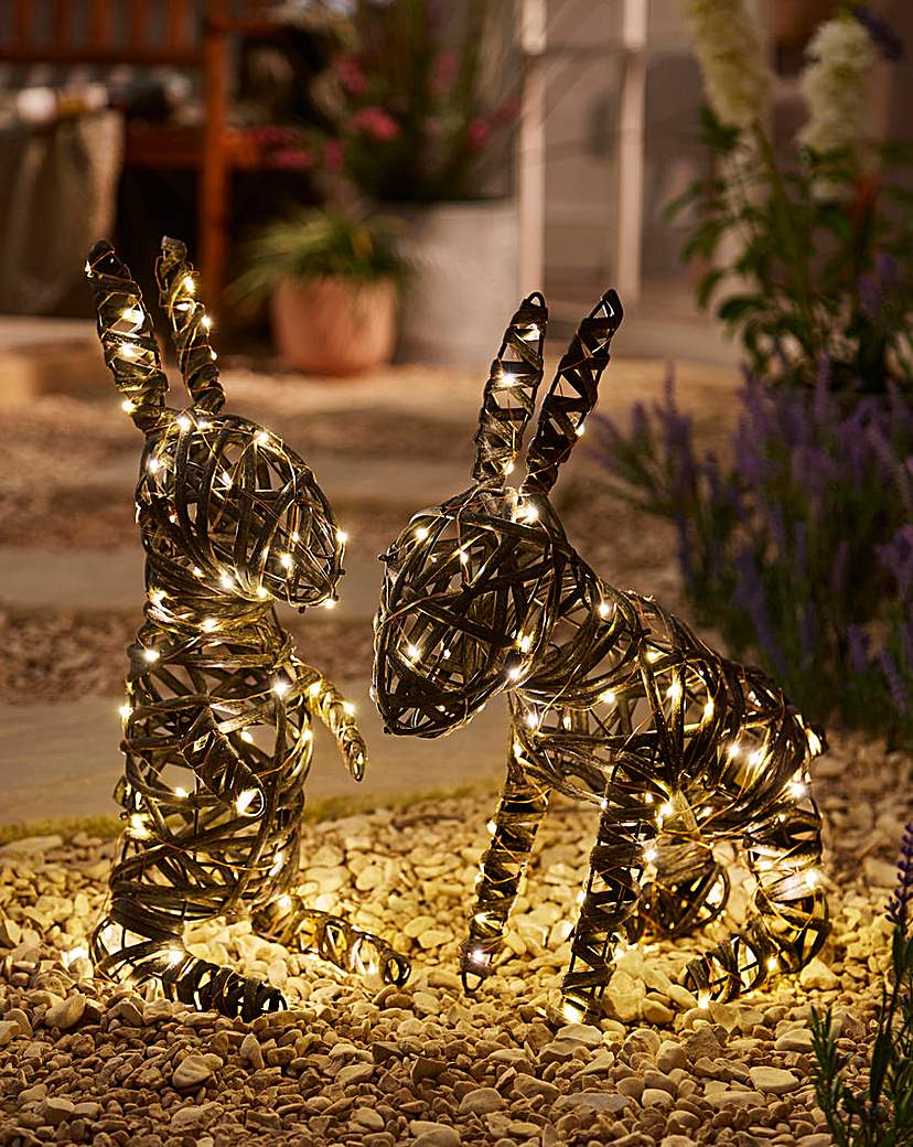 2 Mains Powered Lit Rabbits