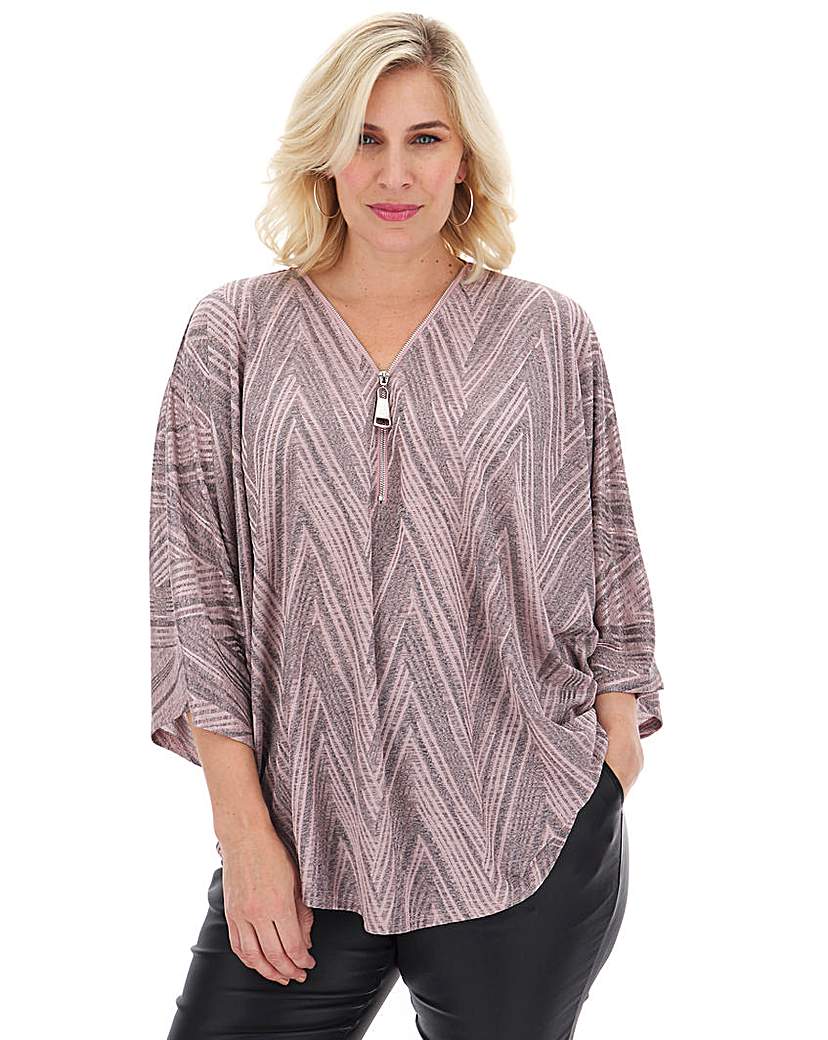 Image of Apricot Geometric Print Draped Zip Top