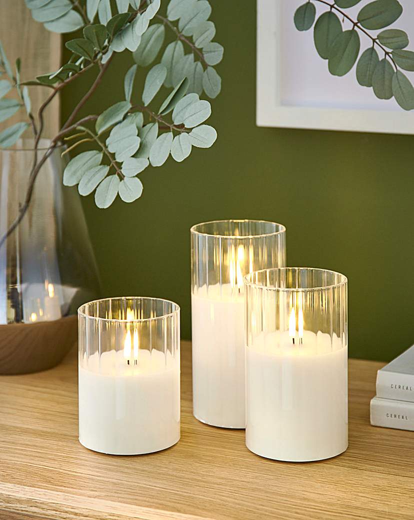 Julipa Set of 3 Ribbed Glass LED Candles