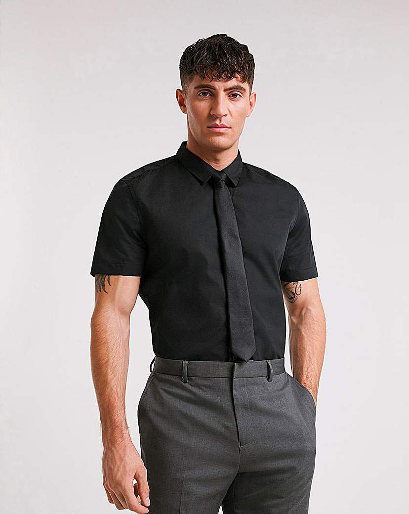 Black Short Sleeve Formal Shirt Long