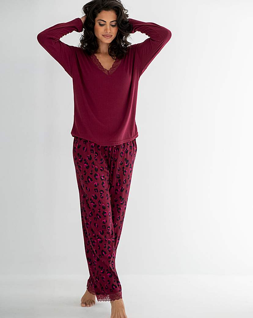 New In - Rib Lace Trim V Neck Lounge Pyjama Set