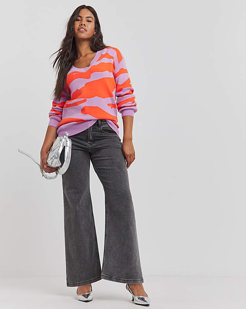 Abstract Zebra V Neck Jumper