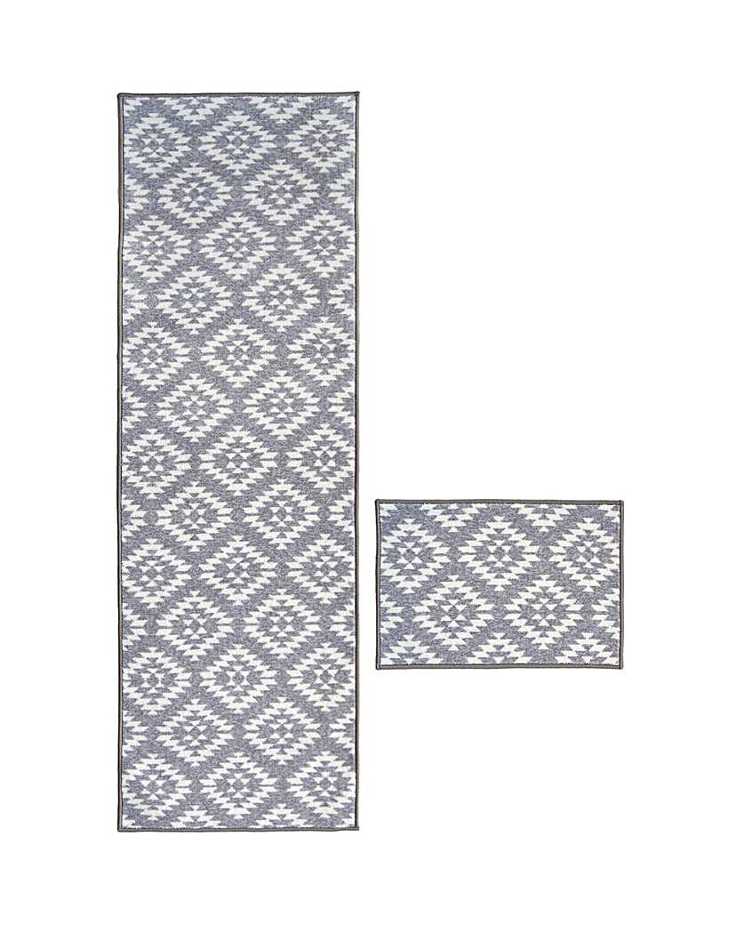 Aztec Runner & Doormat Set - Grey