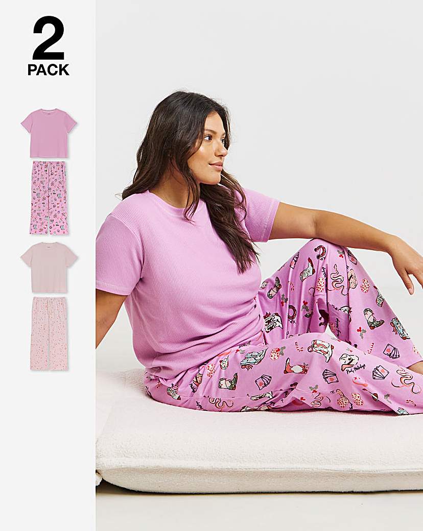 New In - Pink 2 Pack Ribbed Top PJ Sets