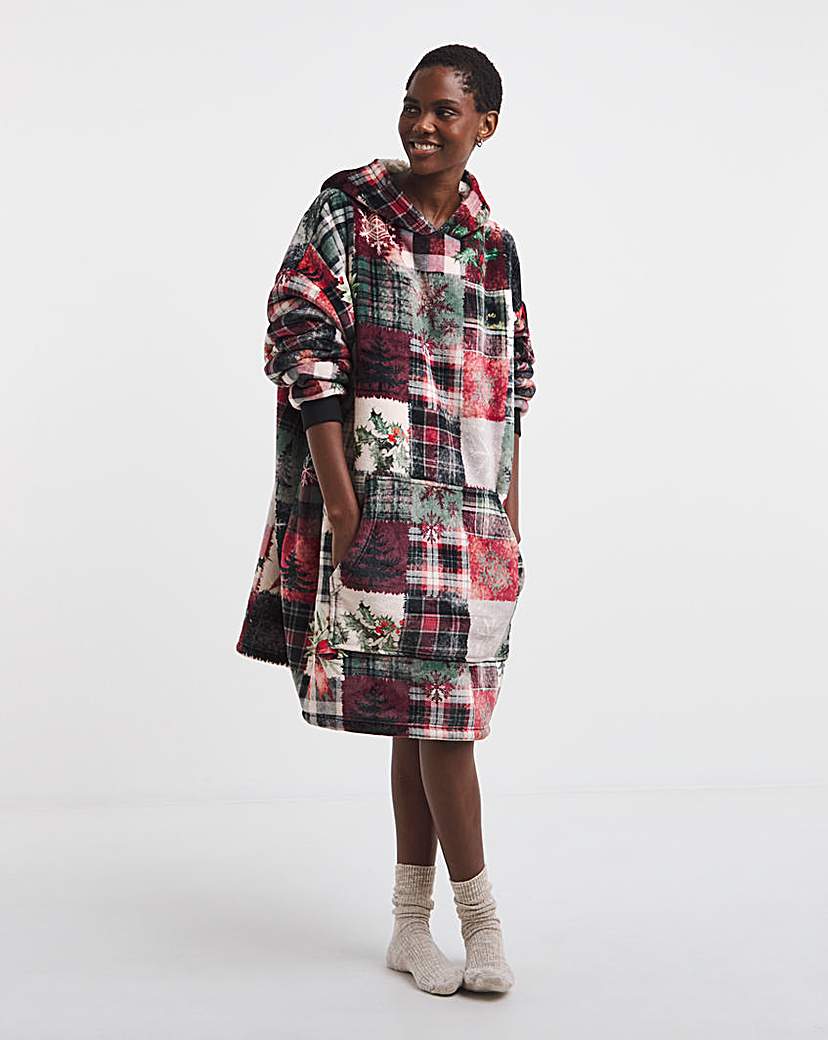 Joe Browns Christmas Patchwork Fleece Hooded Lounge Dress | JD