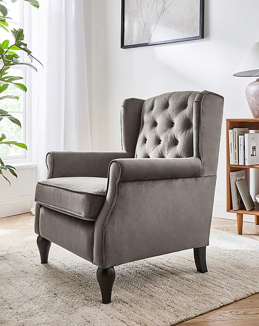 New In - Bailey Velvet Wingback Armchair - Charcoal