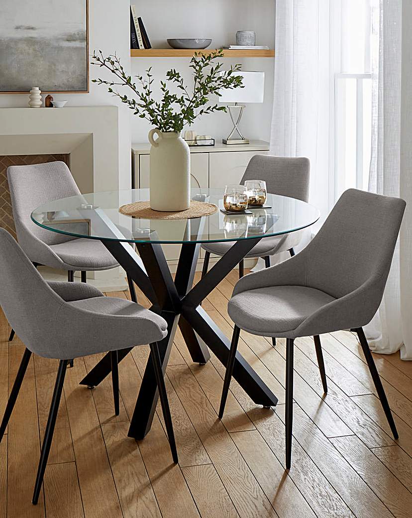 Bodie Black Table & 4 Etta Fabric Chairs