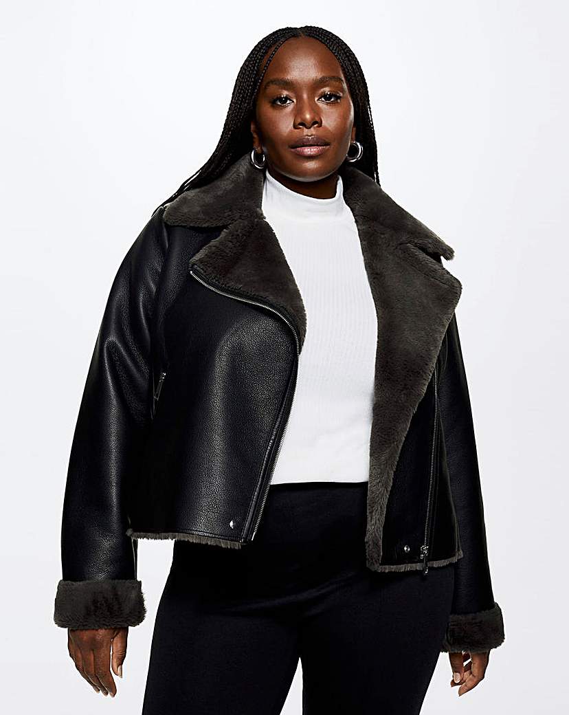 Mango Faux Shearling-Lined Biker Jacket