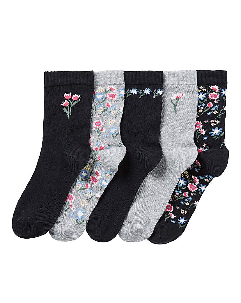 Image of 5 Pack Floral Embroidered Socks