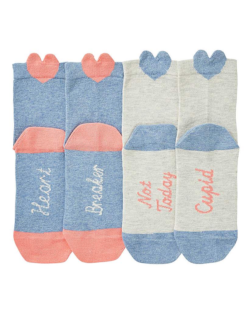 Image of 2 Pack Heart Motif Slogan Socks