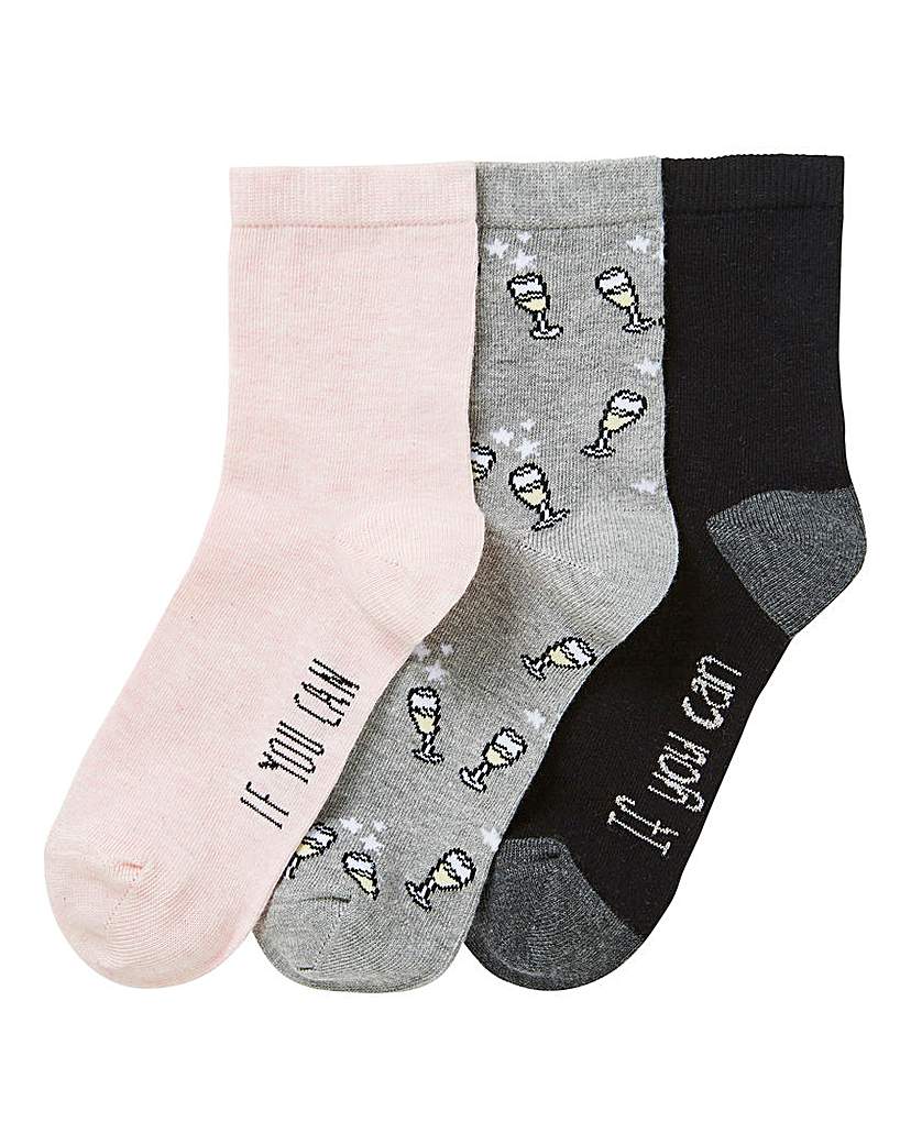 Image of 3 Pack Prosecco Slogan Ankle Socks