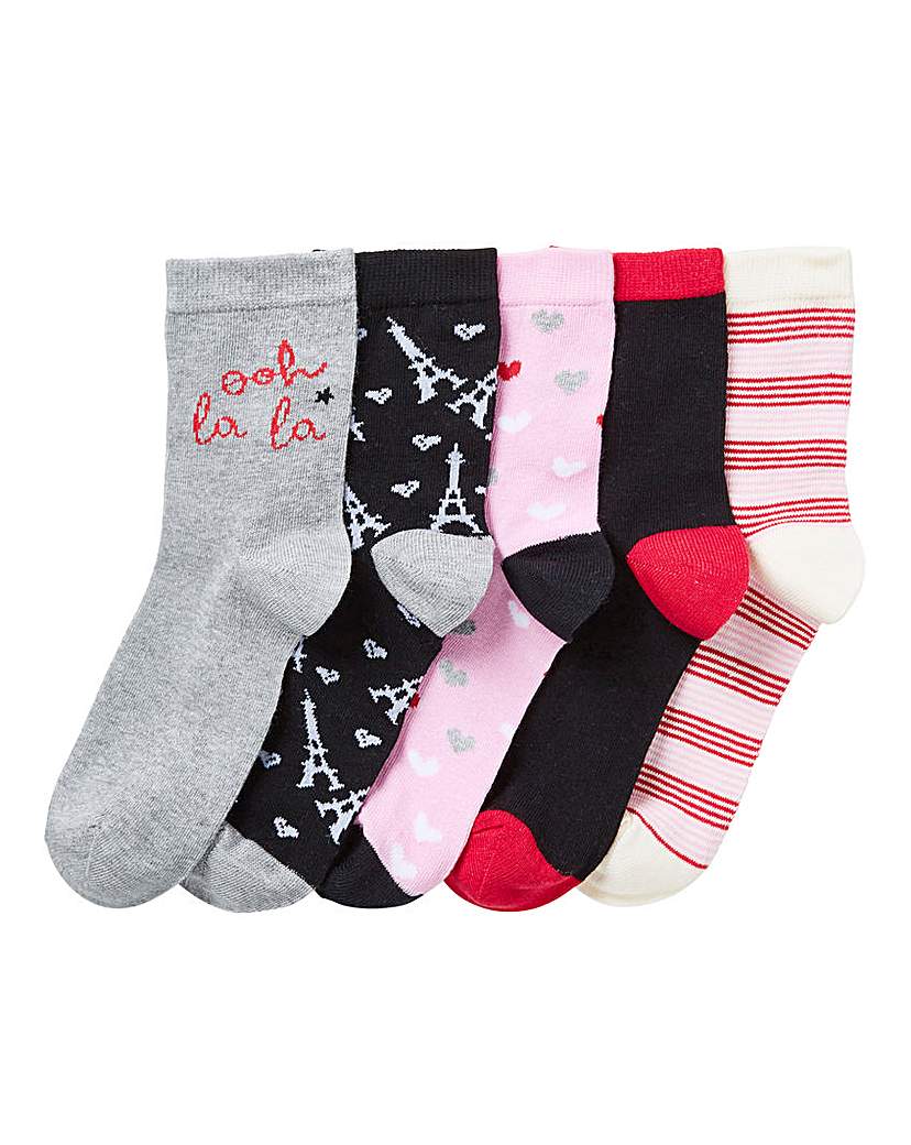 Image of 5 Pack Parisian Ankle Socks- Wide Fit