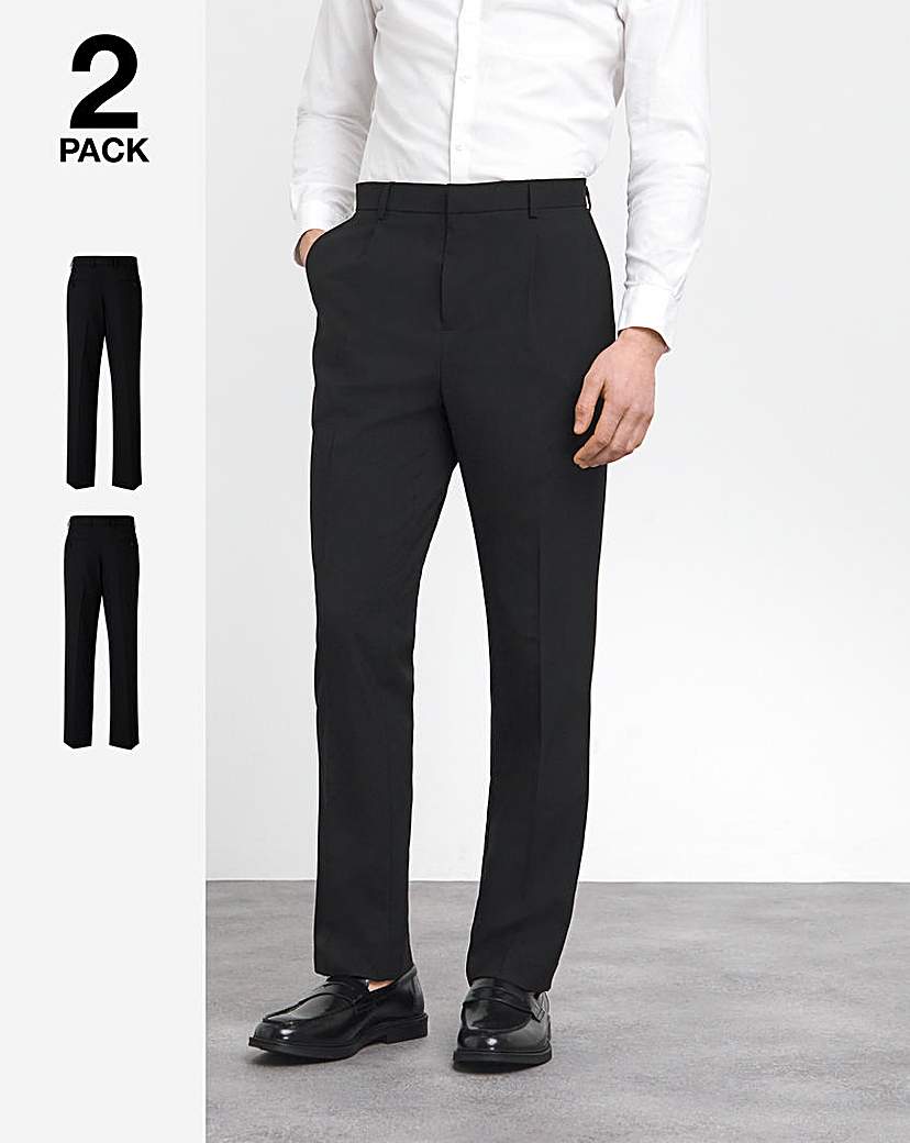 2 Pack Reg Pleat Stretch Formal Trouser