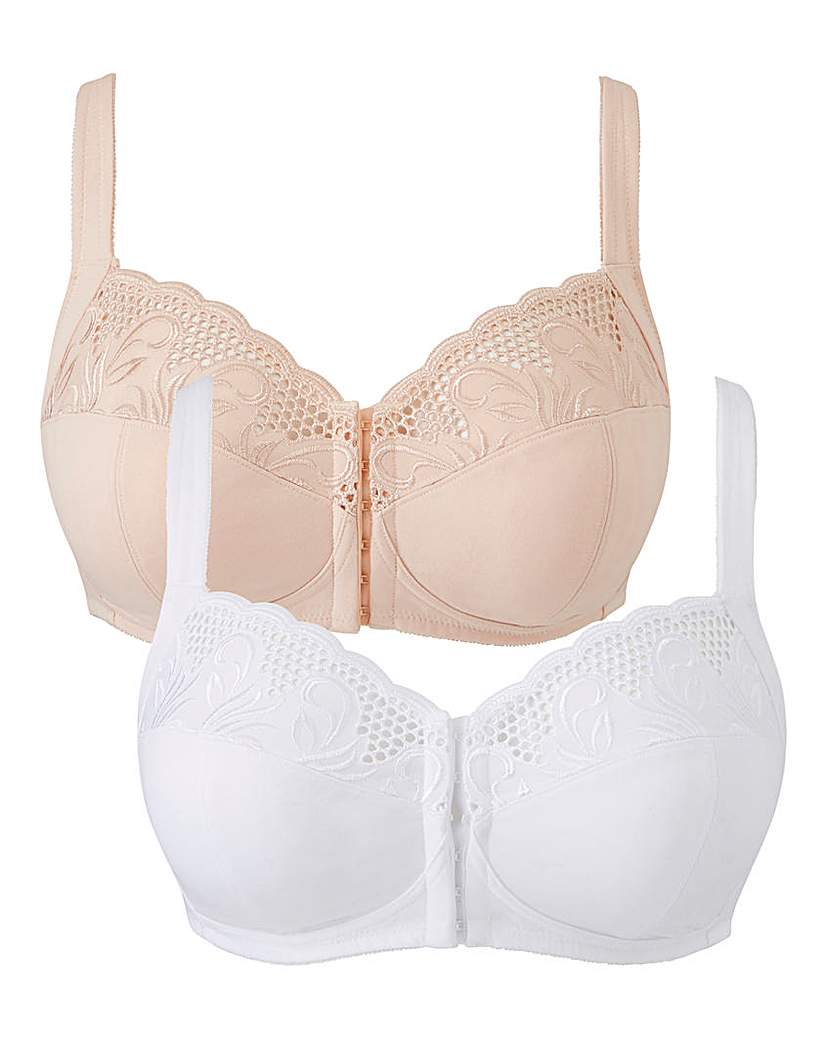 Image of 2 Pack Blush/Wht Elana Front Fasten Bra