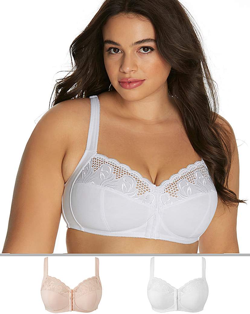 Image of 2 Pack Blush/Wht Elana Front Fasten Bra