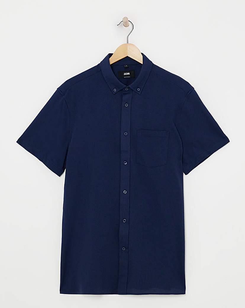 Short Sleeve Button Down Pique Navy Jacamo …