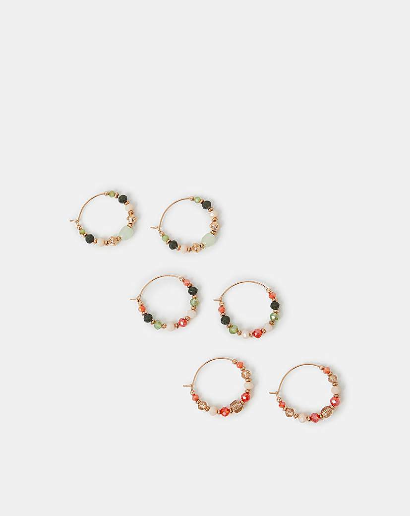 New In - Accessorize 3-Pack Bead Hoop Earrings