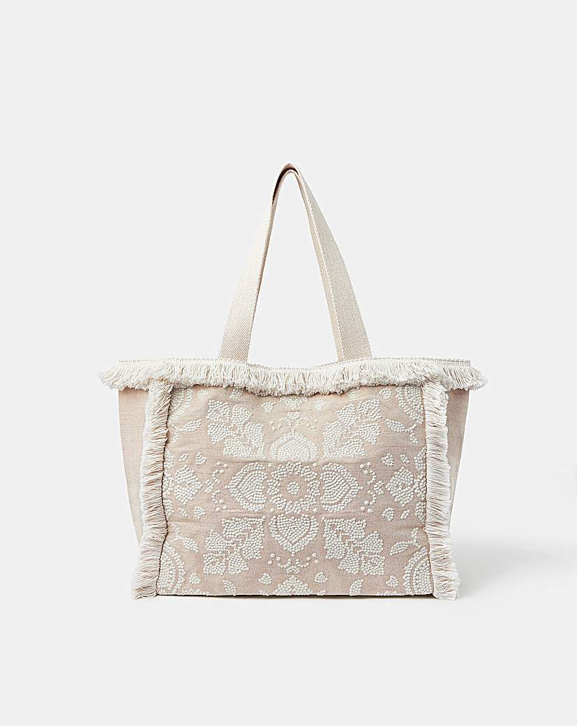 New In - Accessorize Embroidered Fringe Tote Bag