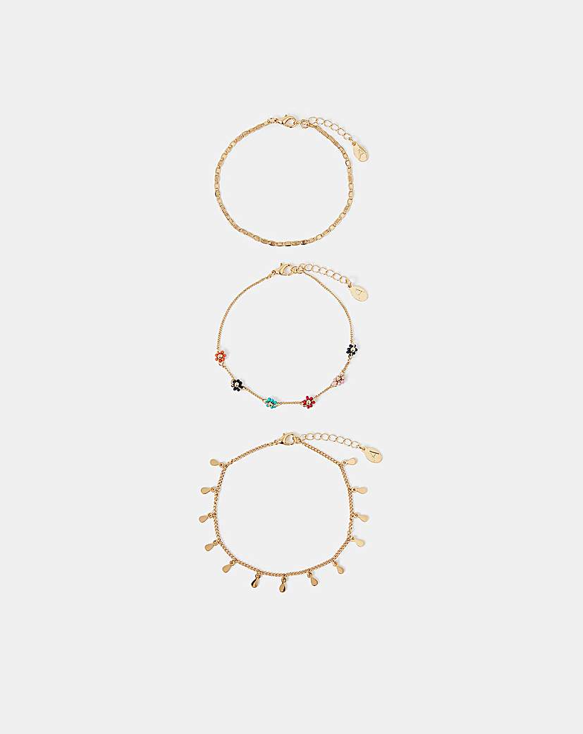 New In - Accessorize Bead Flower Charm Anklets