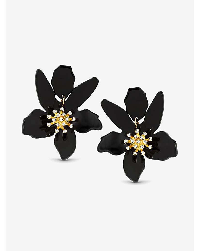 New In - Jet Resin Flower Statement Drop Earrings