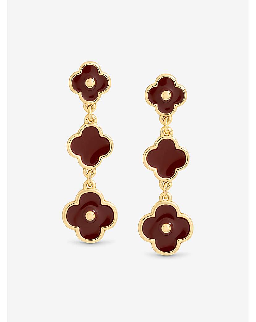 New In - Gold & Burgundy Clover Earrings