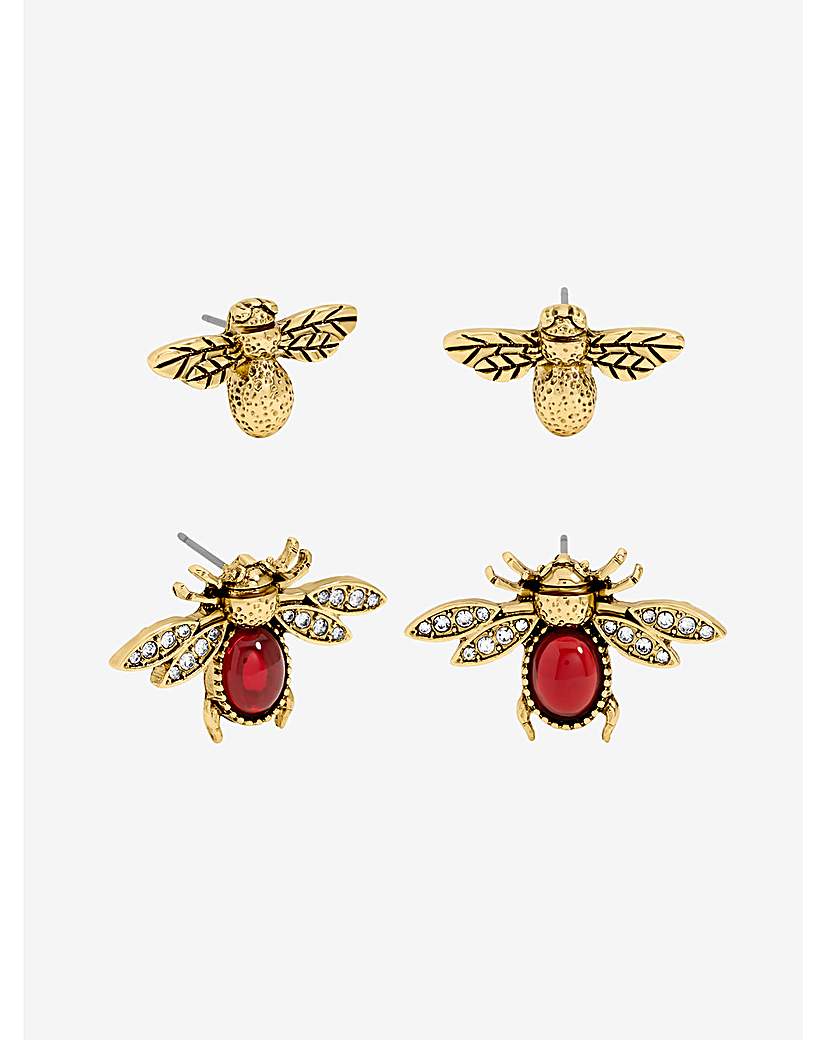 Gold & Red Insect Studs - Pack of 2