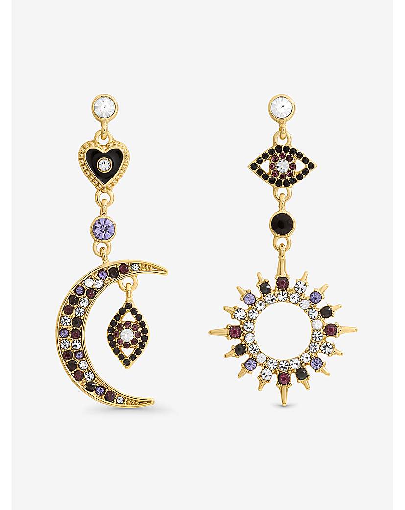 New In - Gold Crystal Mismatch Celestial Earrings