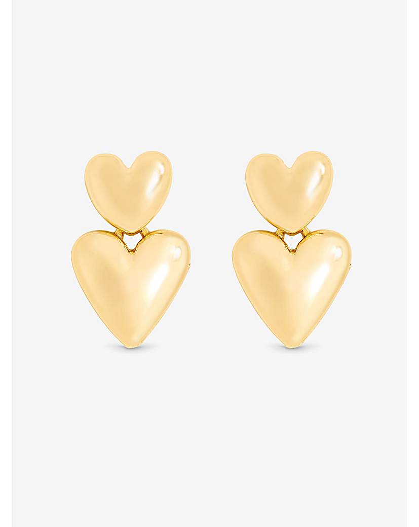 New In - Gold Polished Puffed Heart Drop Earrings